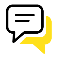 Chat bubble icon with a yellow frame: Home Buy Cash